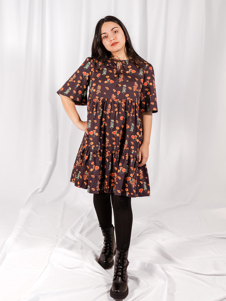 Adelaide Tiered Mini Dress - Botanical Dusk