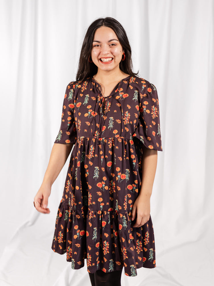 Adelaide Tiered Mini Dress - Botanical Dusk