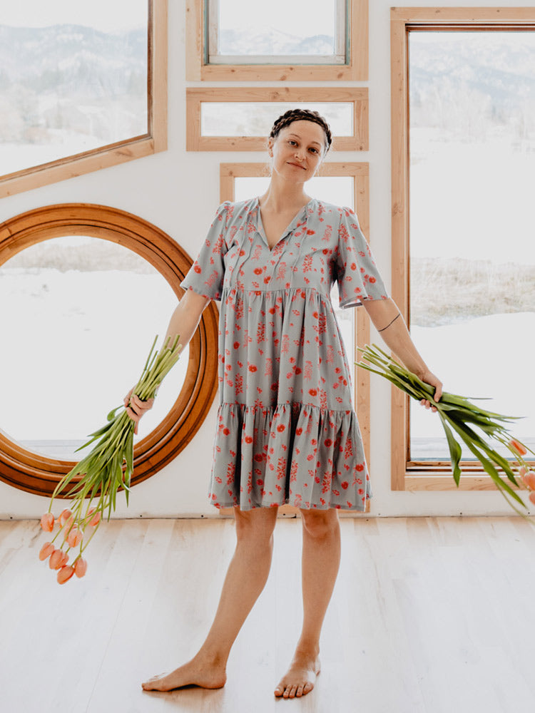 Adelaide Tiered Mini Dress - Botanical Slate