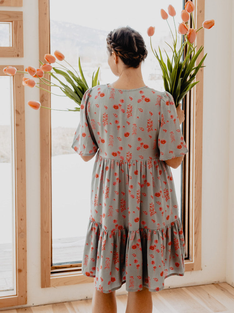 Adelaide Tiered Mini Dress - Botanical Slate