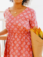 Lydia Dress - Floral Stamp Rose