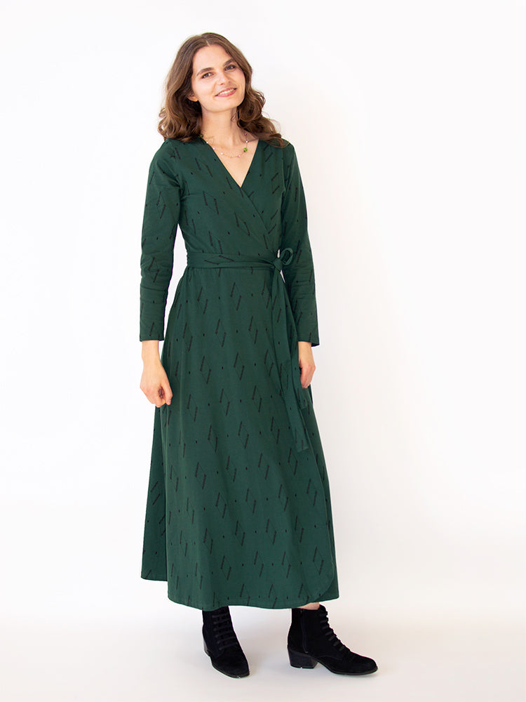 Katie Maxi Wrap Dress - Diamond Vine Dark Sage
