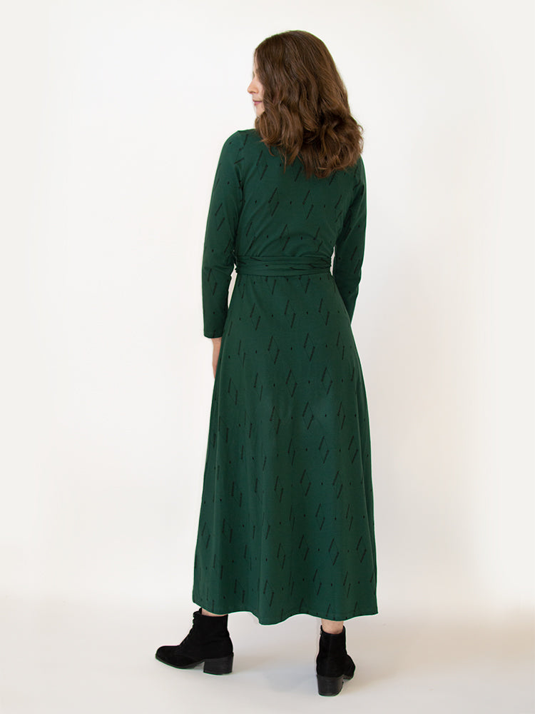 Katie Maxi Wrap Dress - Diamond Vine Dark Sage
