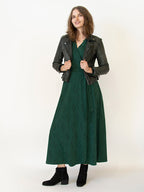 Katie Maxi Wrap Dress - Diamond Vine Dark Sage