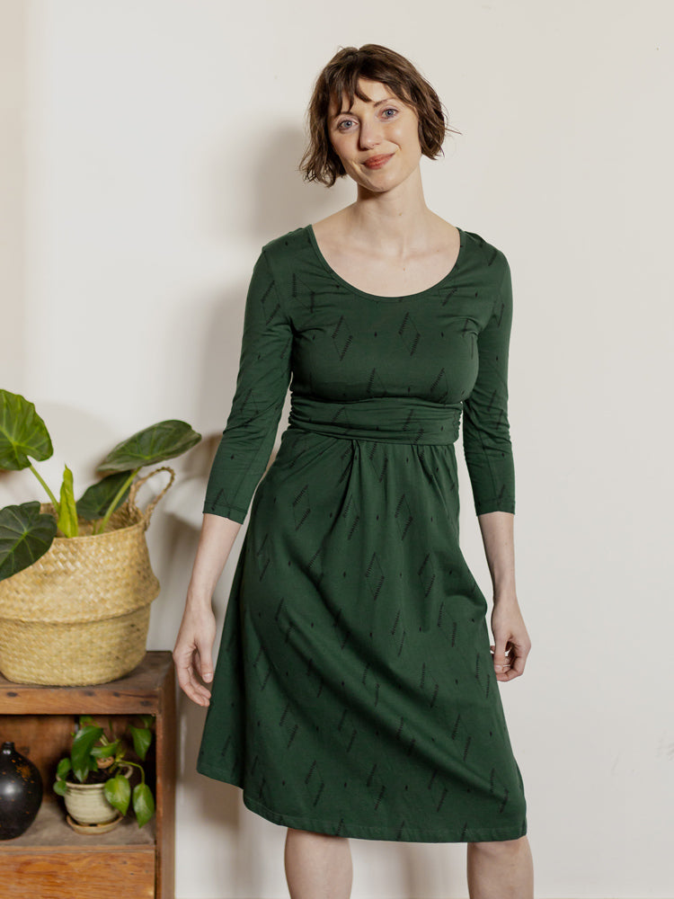 Novela Dress - Diamond Vine Dark Sage