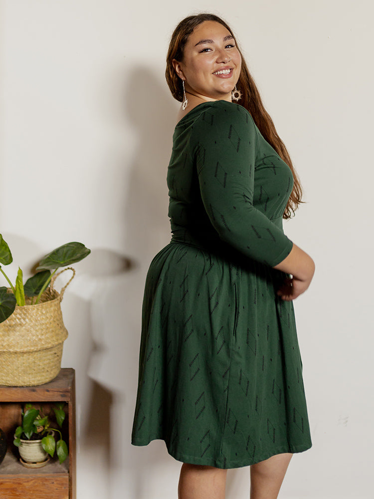 Novela Plus Size Dress - Diamond Vine Dark Sage