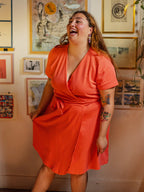 Katie Plus Size Wrap Dress - Melon Rib Knit