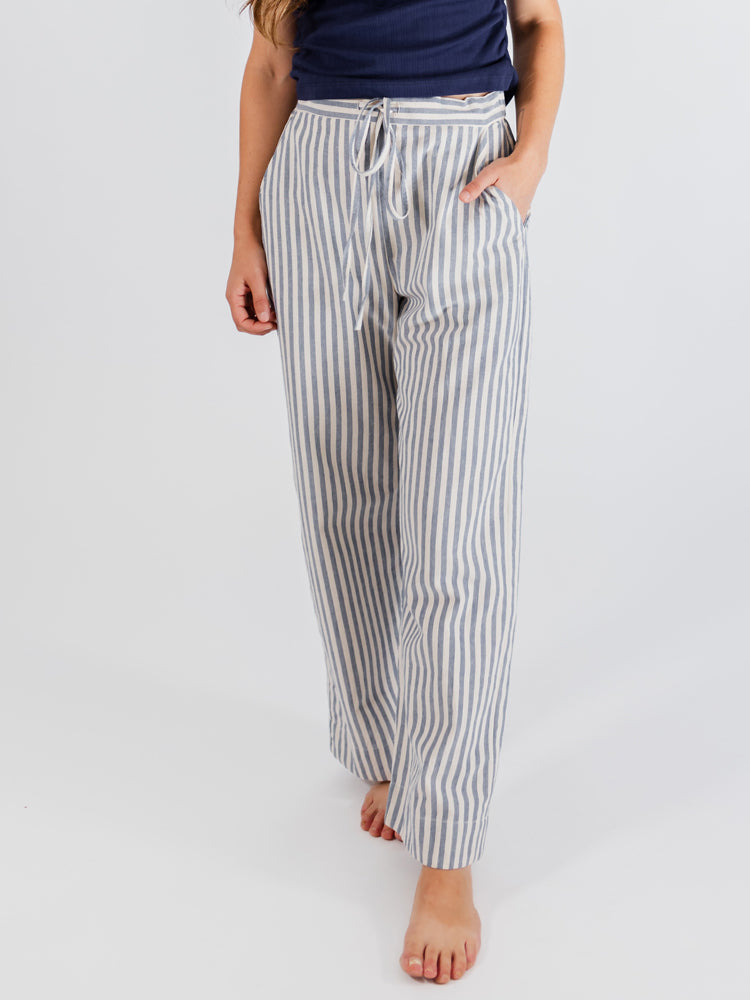 Emmy Drawstring Pant - Pinstripe Blue