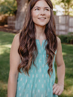 Pintucked Away Dress - Aqua Ikat