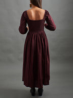 Hailee Smocked Midi Dress - Maroon Plaid