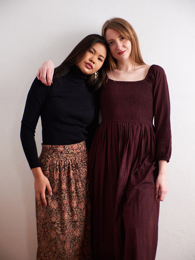 Hailee Smocked Midi Dress - Maroon Plaid