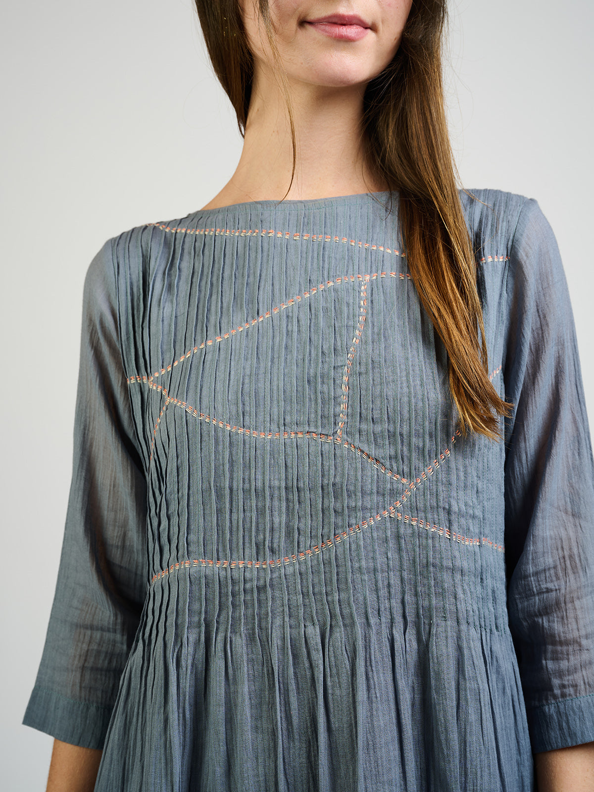 Alma Pintucked Dress - Slate Blue