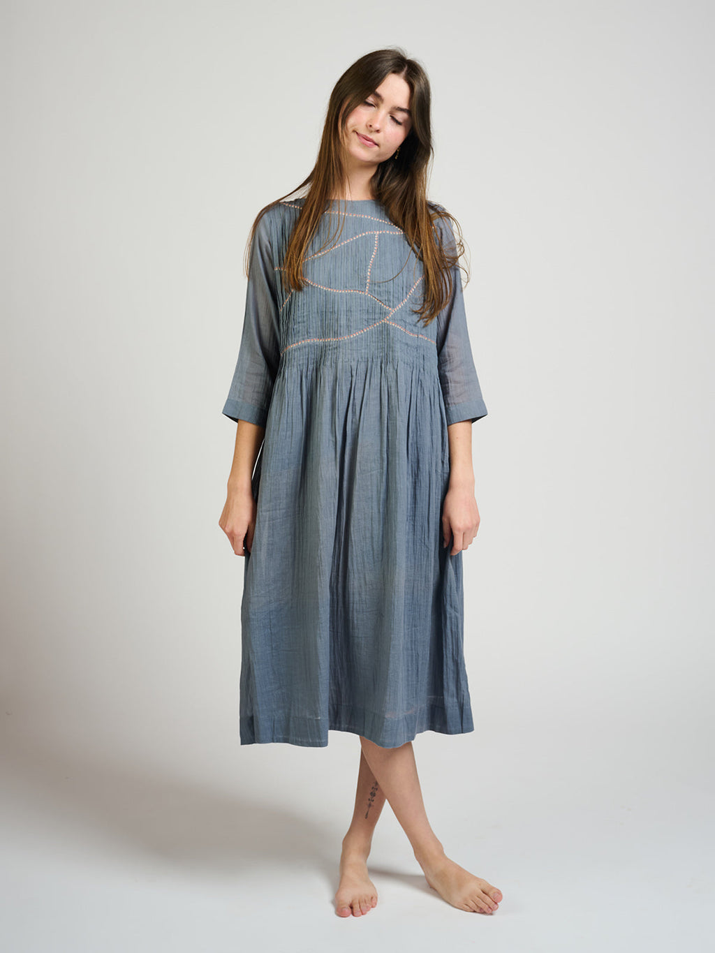 Alma Pintucked Dress - Slate Blue