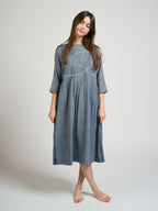 Alma Pintucked Dress - Slate Blue