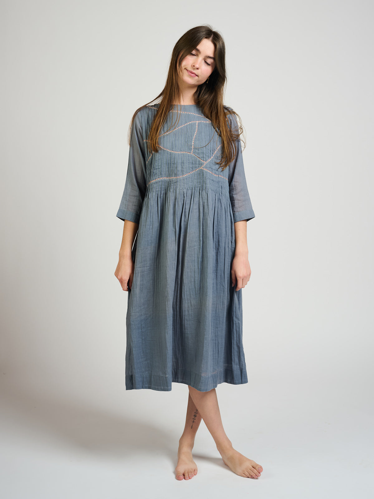 Alma Pintucked Dress - Slate Blue