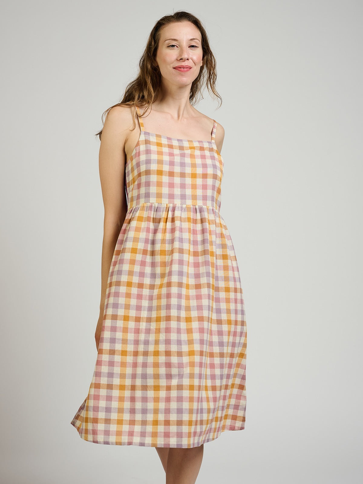 Ivy Midi Dress - Blush Plaid