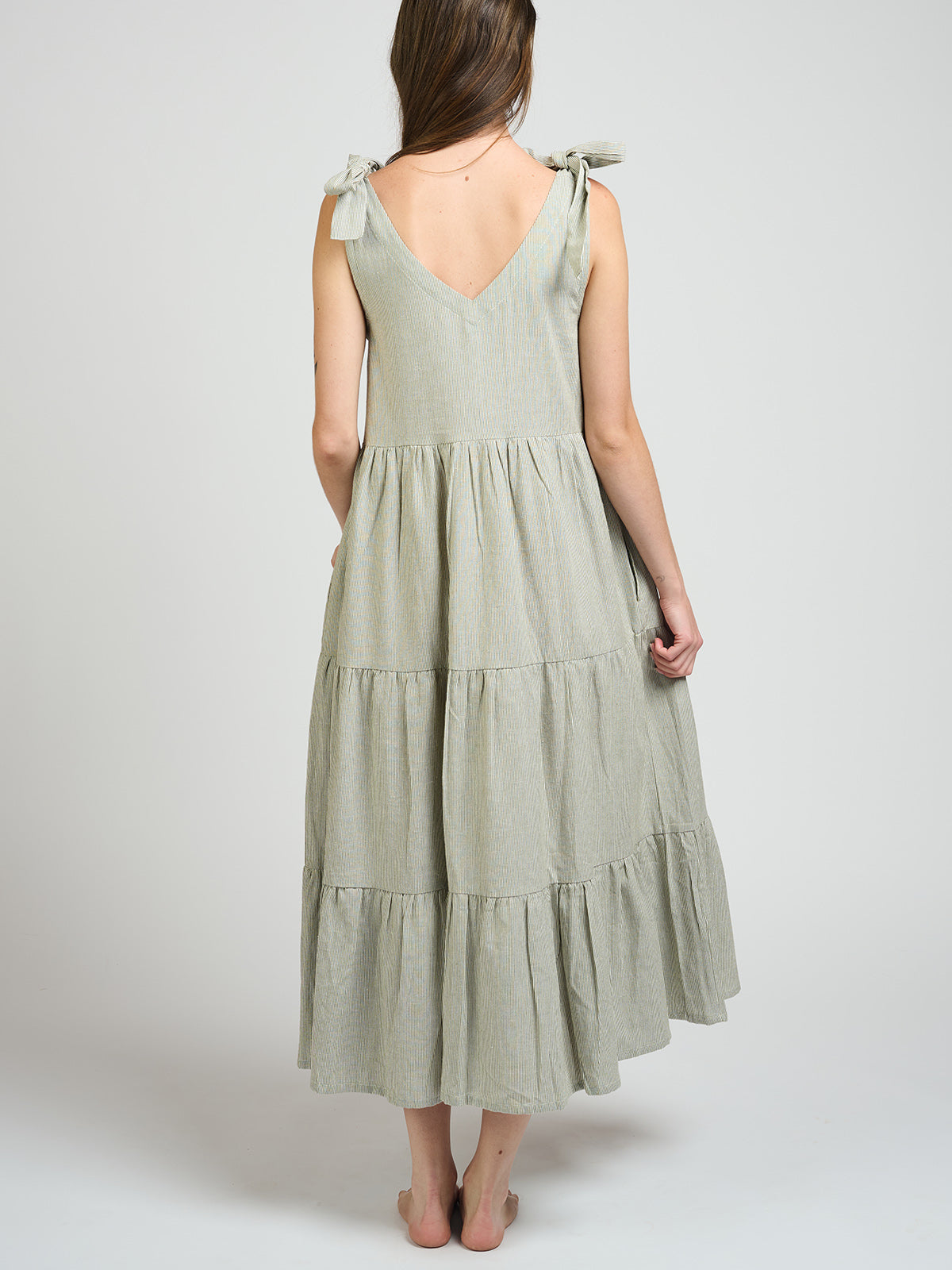 Lorelei Tiered Dress - Olive Stripe