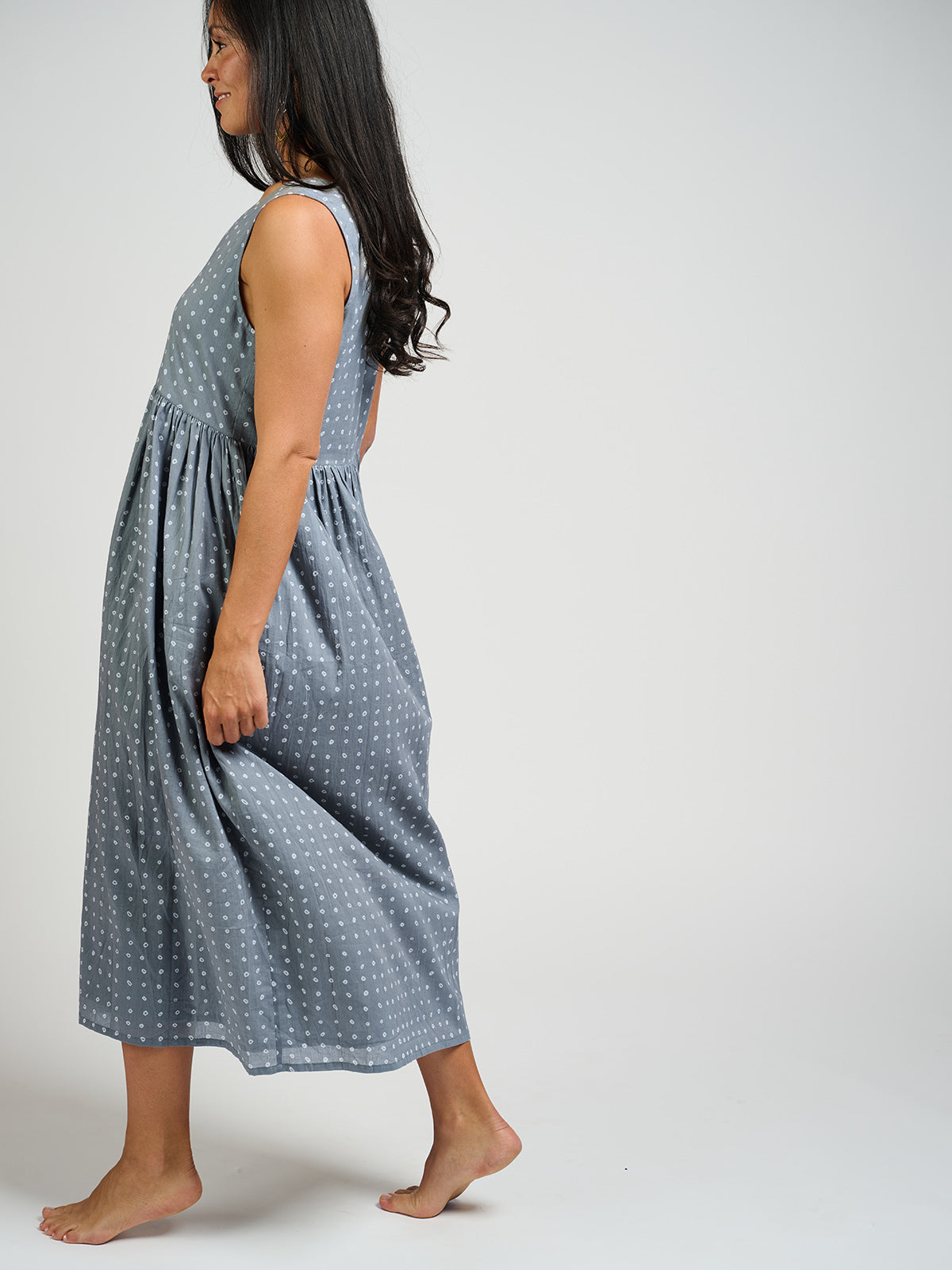 Olivia Dress - Slate Blue Dots