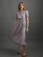 Artsy Traveler Short Sleeve Midi Dress - Botanical Slate