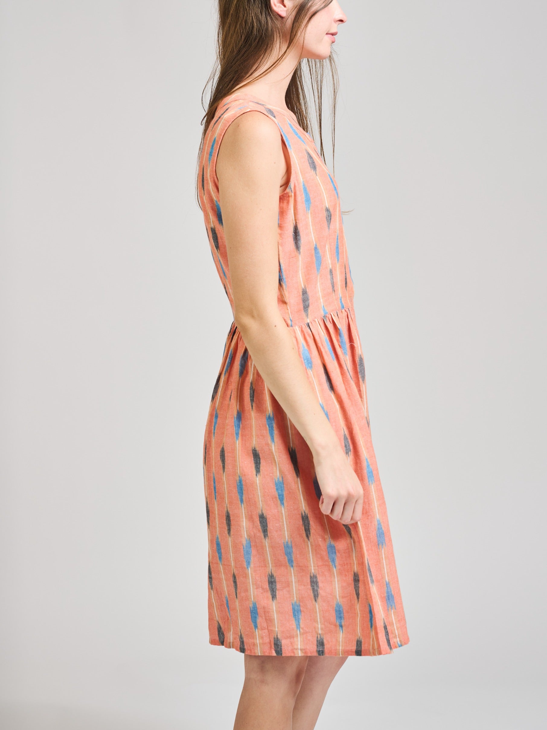 Kerala Placket Dress - Peach Ikat