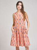Kerala Placket Dress - Peach Ikat