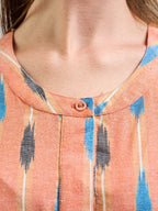 Kerala Placket Dress - Peach Ikat