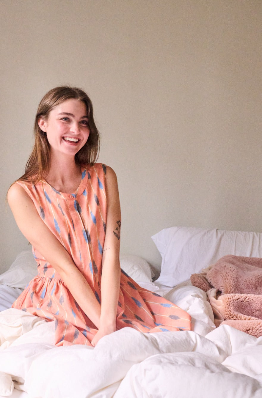 Kerala Placket Dress - Peach Ikat