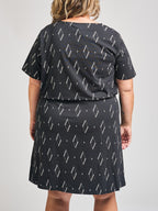 Abby Drawstring Plus Size Dress - Diamond Vine Black