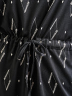Abby Drawstring Plus Size Dress - Diamond Vine Black