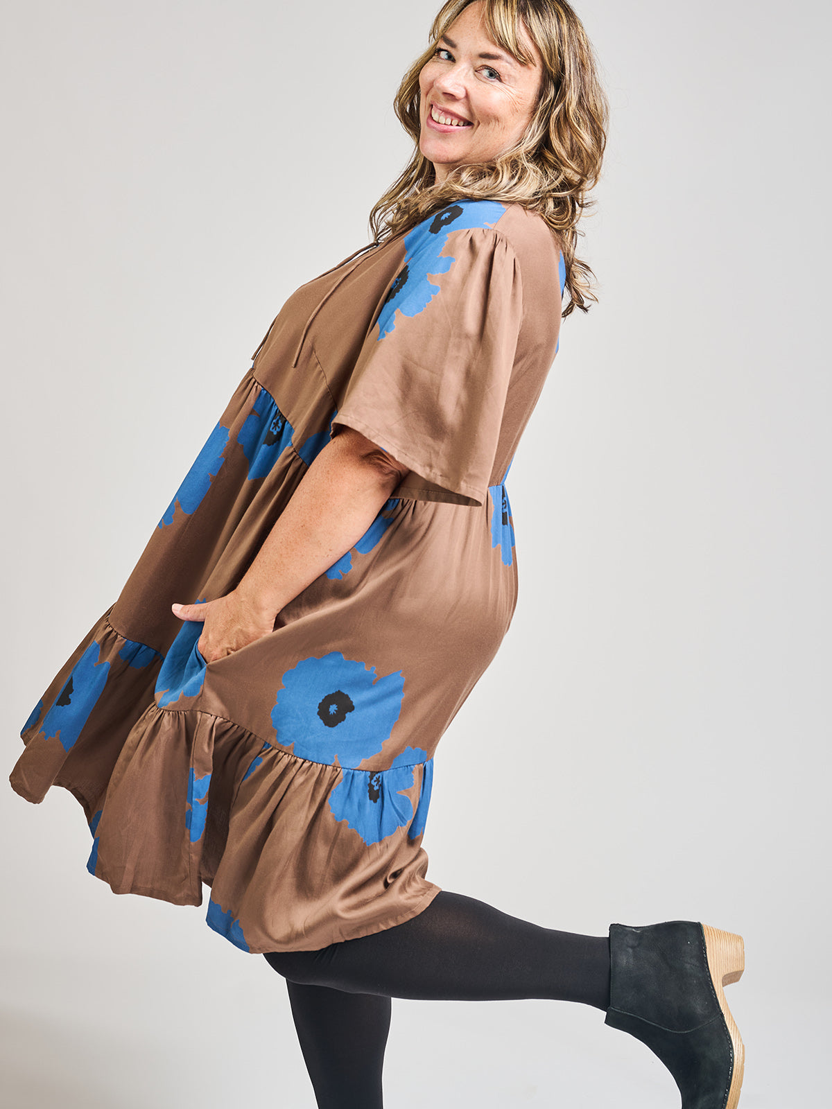Adelaide Tiered Plus Size Mini Dress - Dark Oak