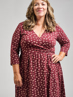 Callie 3/4 Sleeve Plus Size Wrap Dress - Burgundy Bouquet