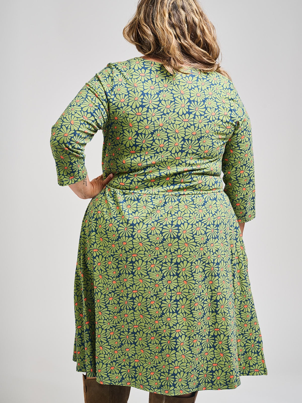 Callie 3/4 Sleeve Plus Size Wrap Dress - Olive Floral