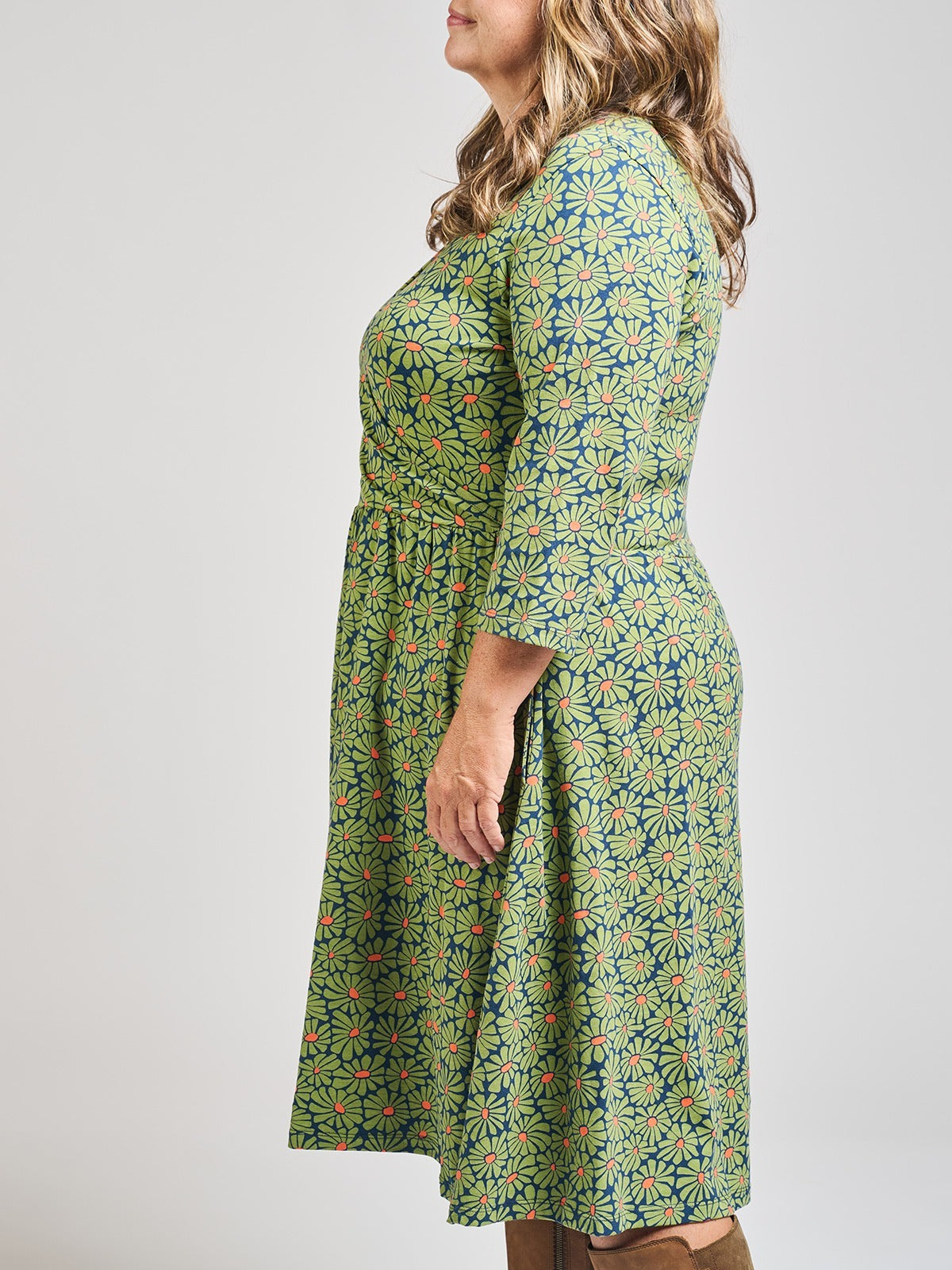 Callie 3/4 Sleeve Plus Size Wrap Dress - Olive Floral