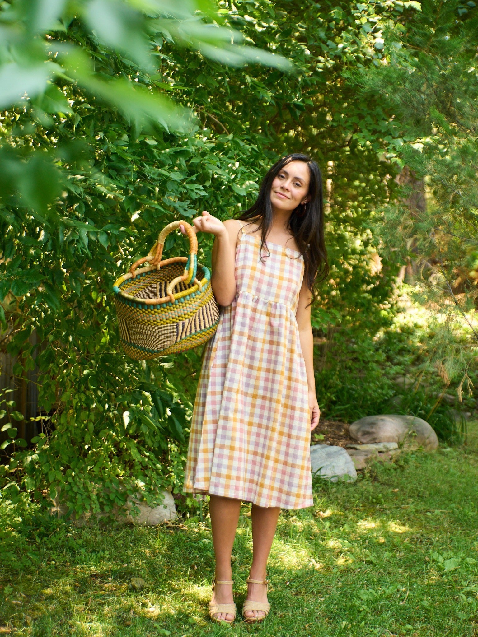 Ivy Midi Dress - Blush Plaid