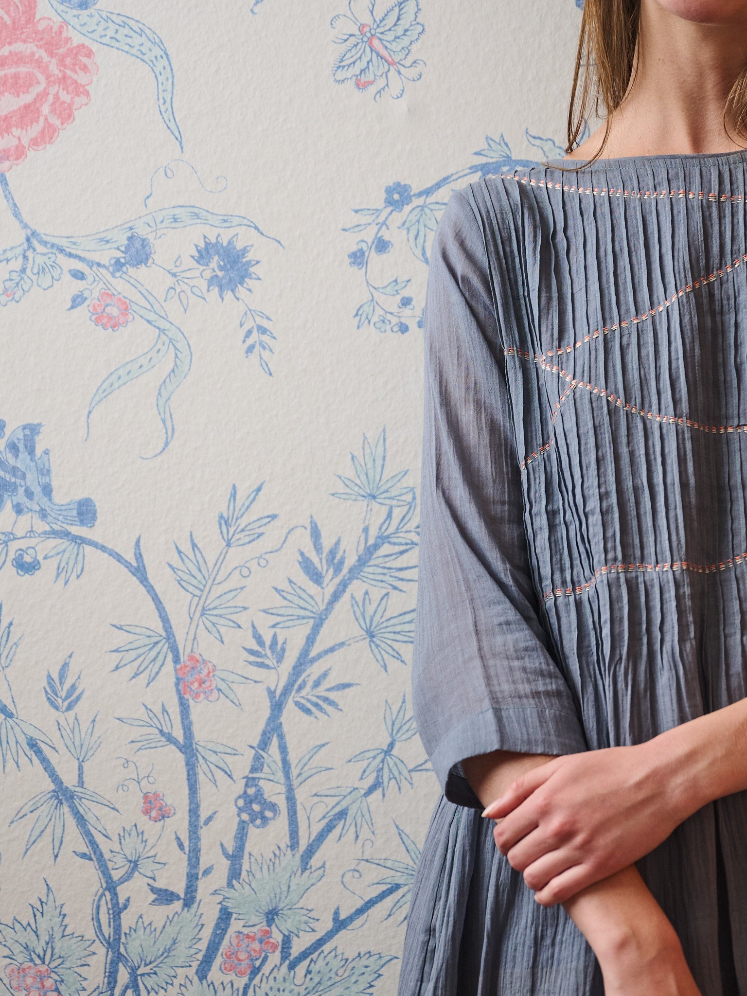 Alma Pintucked Dress - Slate Blue