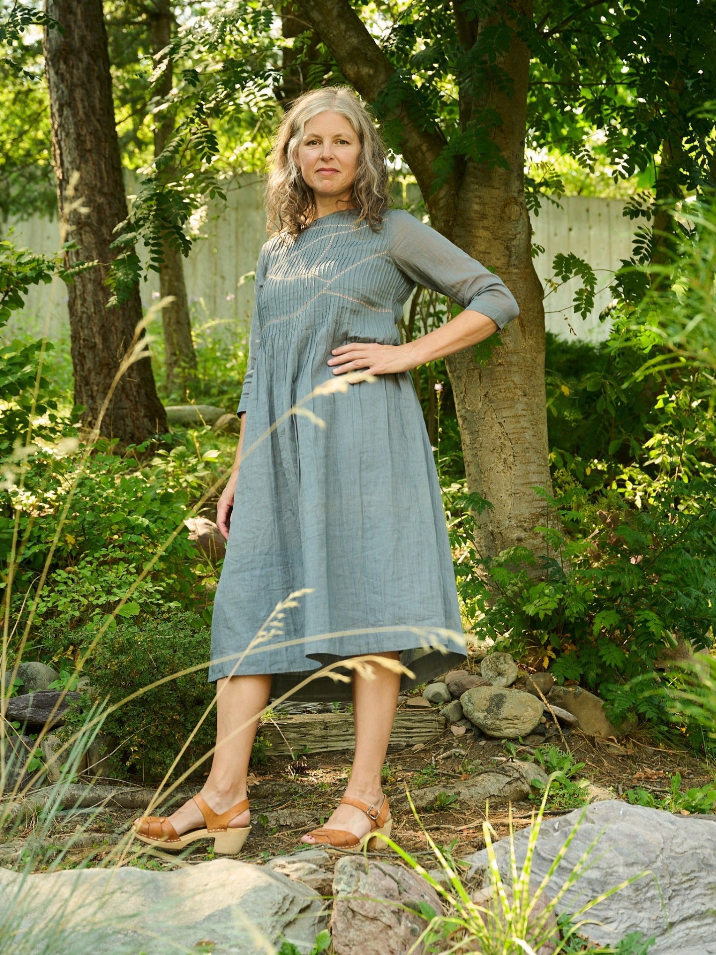 Alma Pintucked Dress - Slate Blue