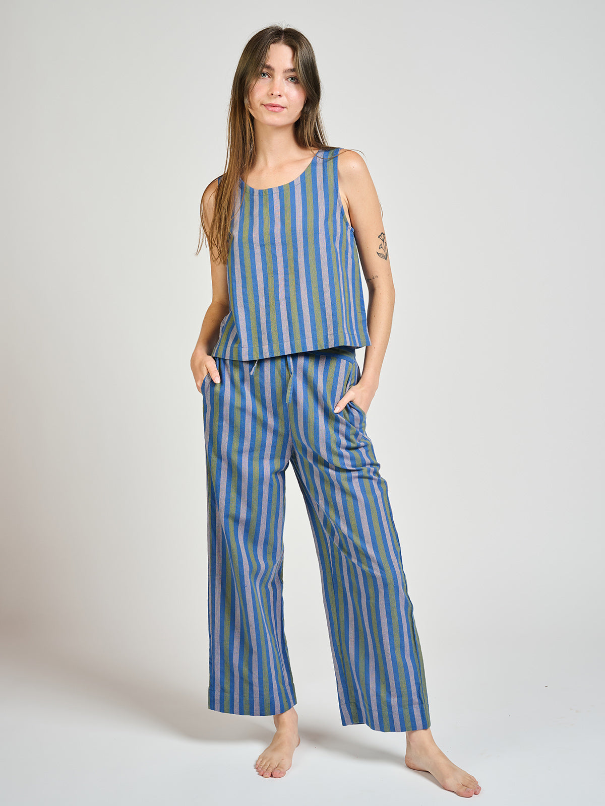 Emmy Drawstring Pant - Lavender Stripe
