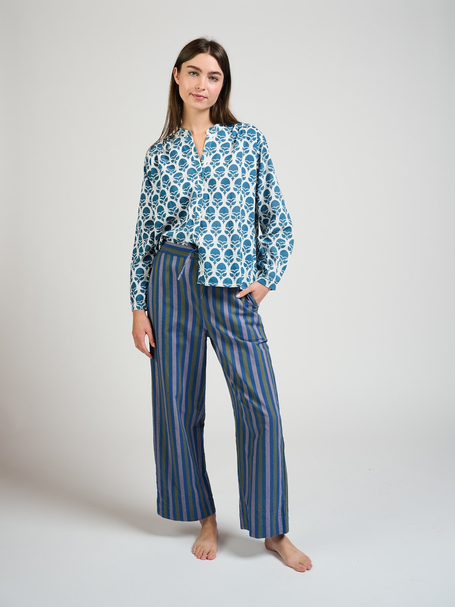 Emmy Drawstring Pant - Lavender Stripe