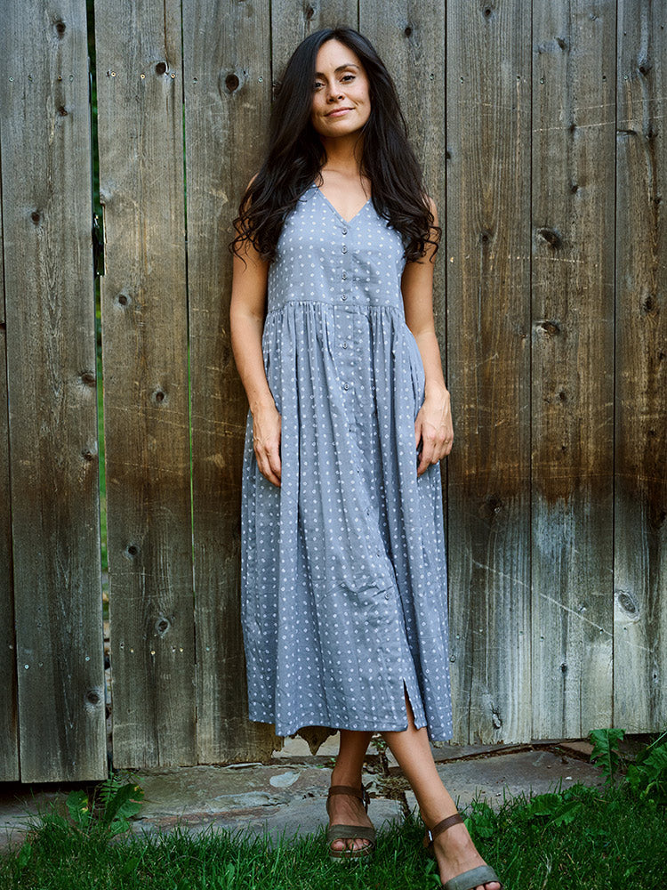 Olivia Dress - Slate Blue Dots