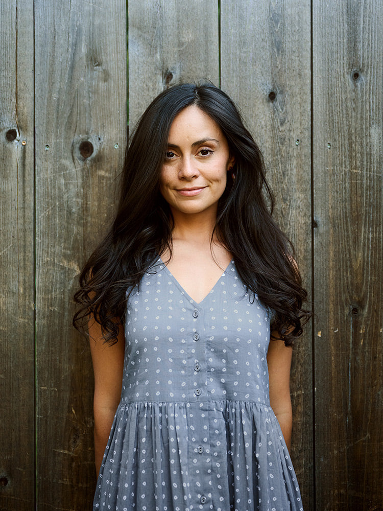 Olivia Dress - Slate Blue Dots