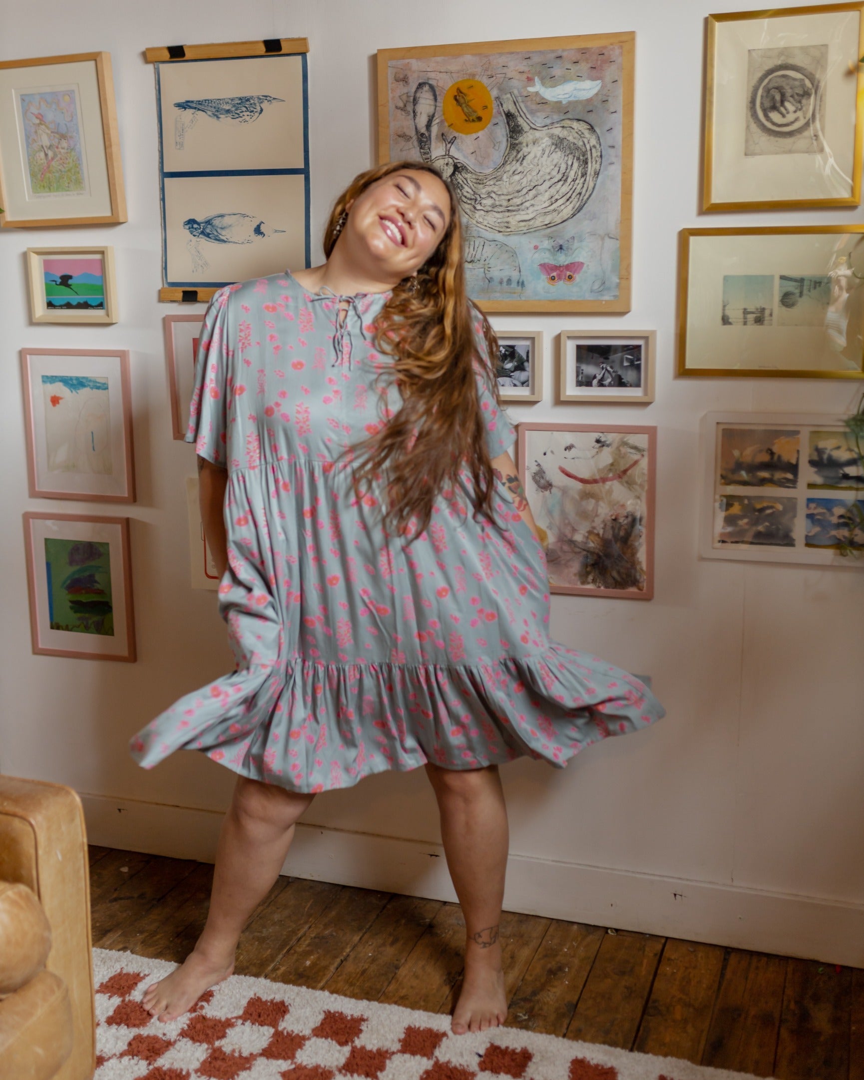 Adelaide Tiered Plus Size Mini Dress - Botanical Slate