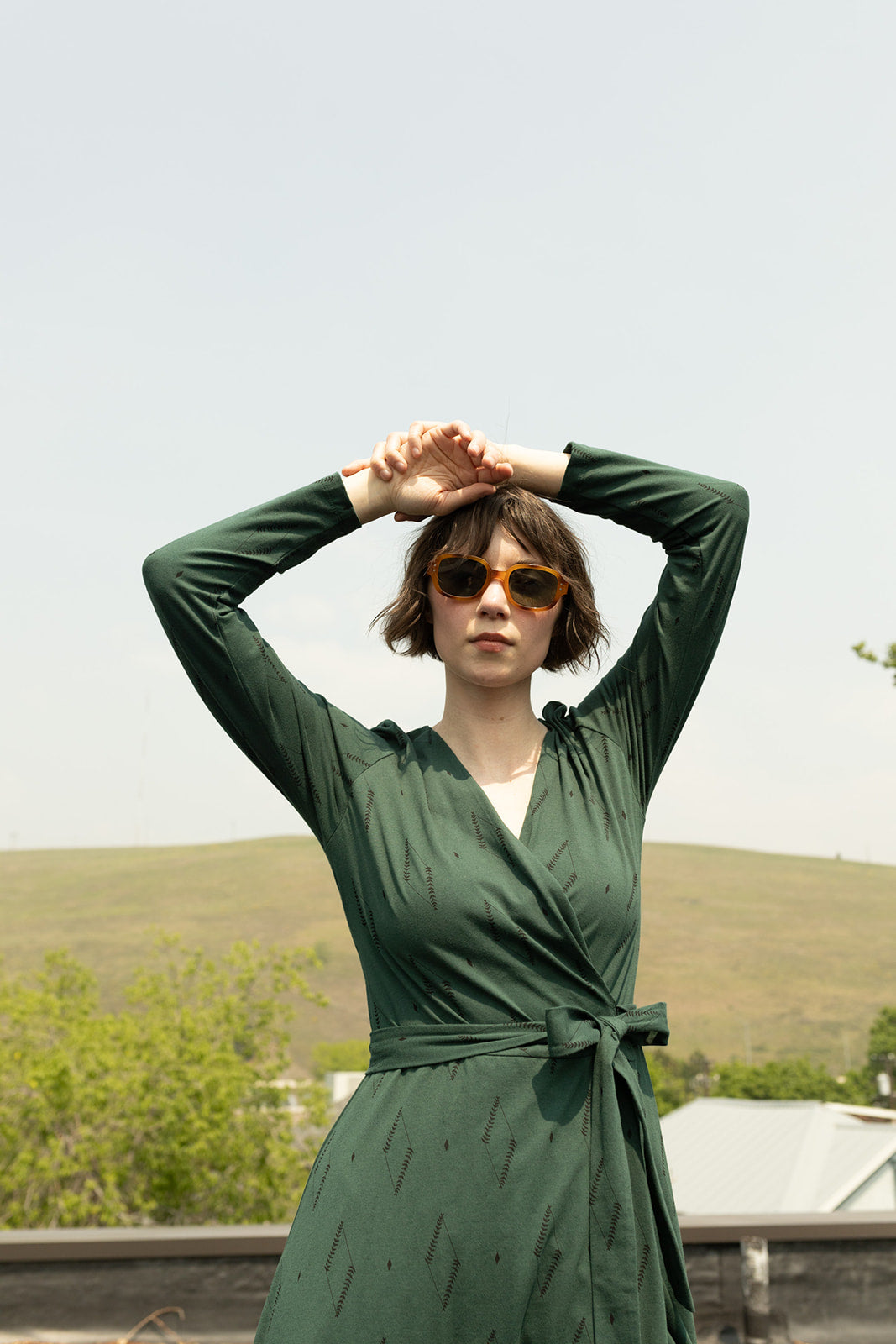 Katie Maxi Wrap Dress - Diamond Vine Dark Sage