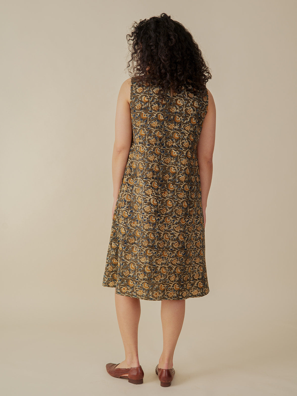 Penny Pintucked Dress - Olive Kalamkari