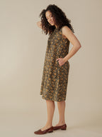 Penny Pintucked Dress - Olive Kalamkari