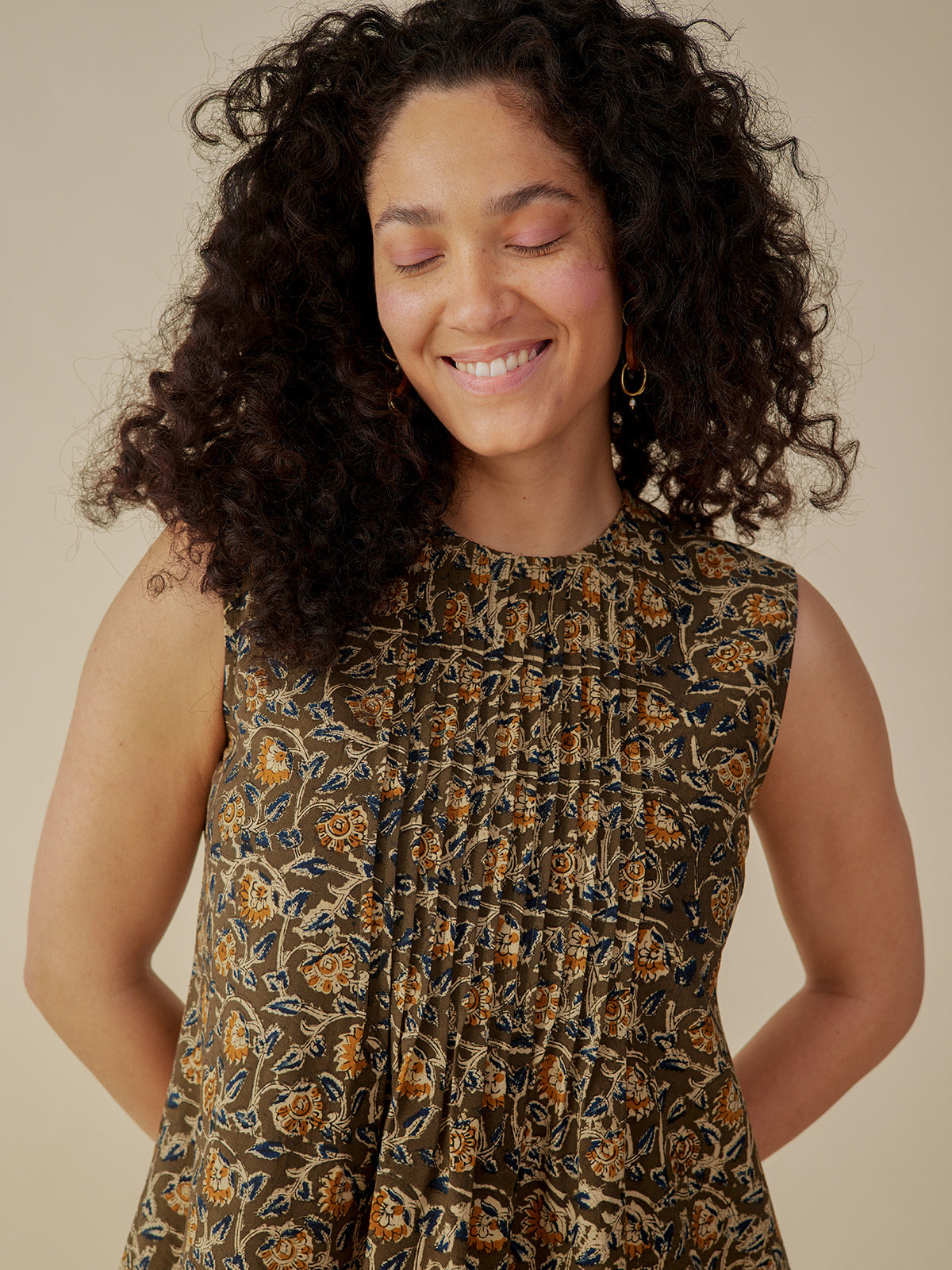 Penny Pintucked Dress - Olive Kalamkari