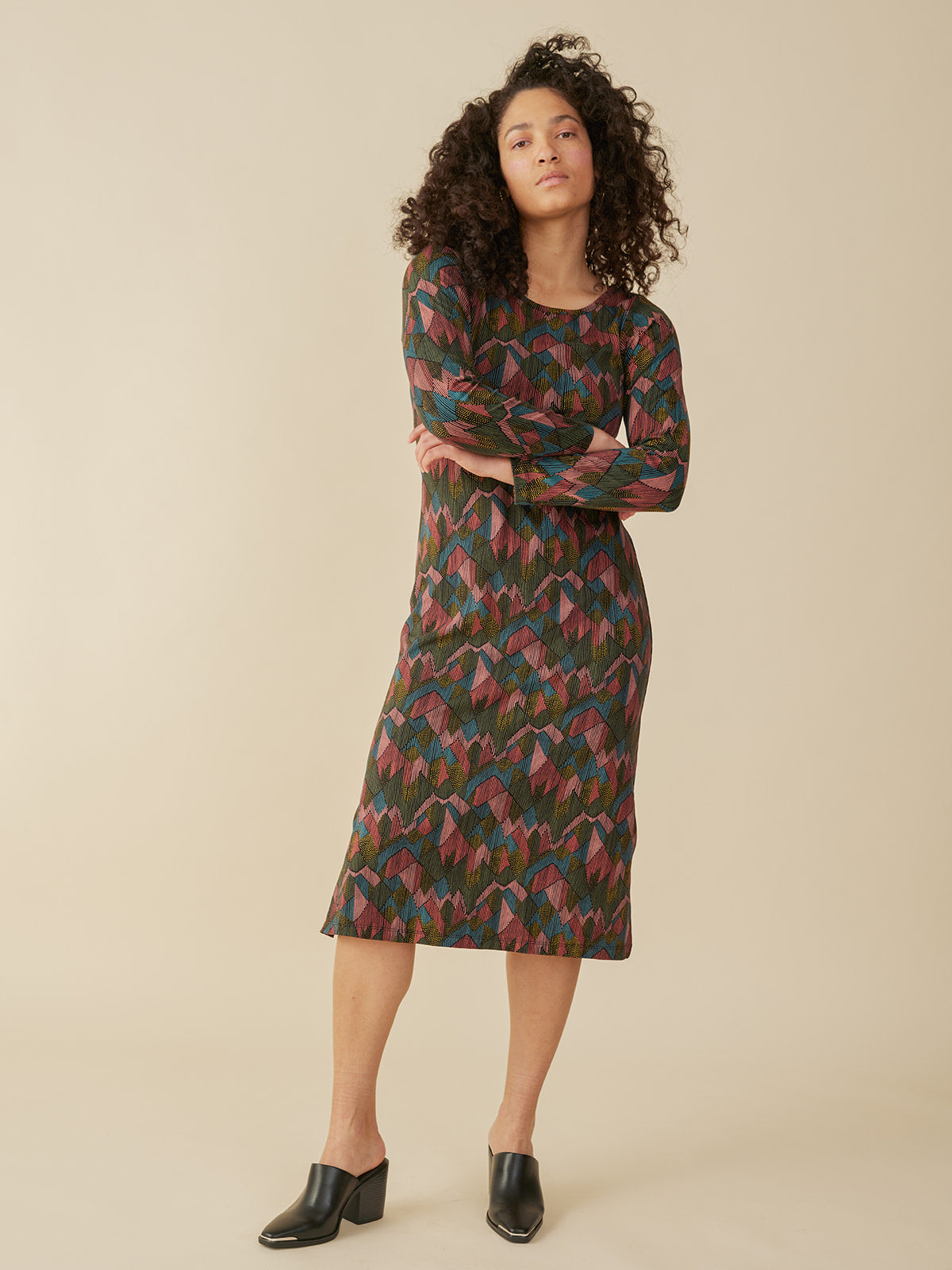Nova Long Sleeve T-Shirt Midi Dress - Geo Jewels