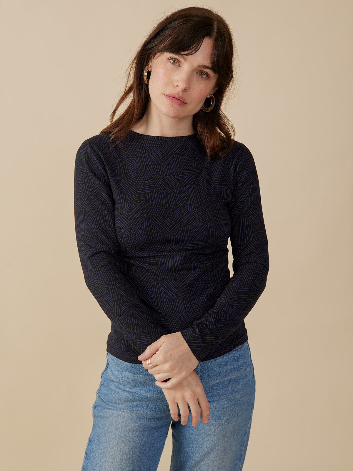 Jane Long Sleeve Ruched Top - Tree Rings Midnight