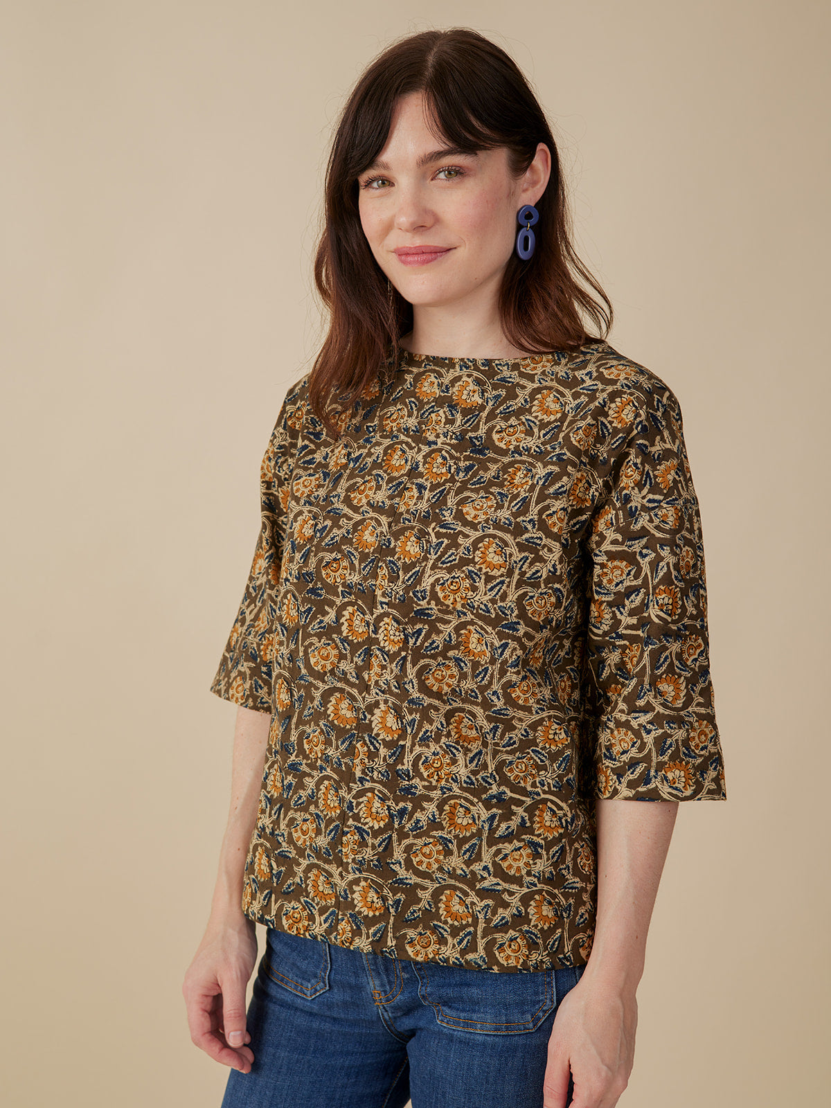 Ruth Top - Olive Kalamkari
