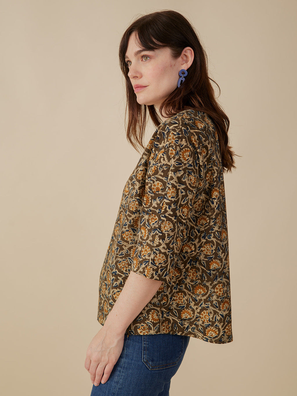 Ruth Top - Olive Kalamkari