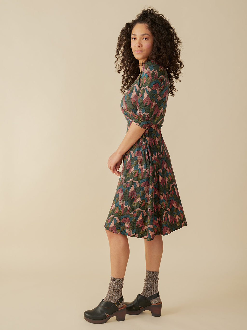 Callie 3/4 Sleeve Wrap Dress - Geo Jewels